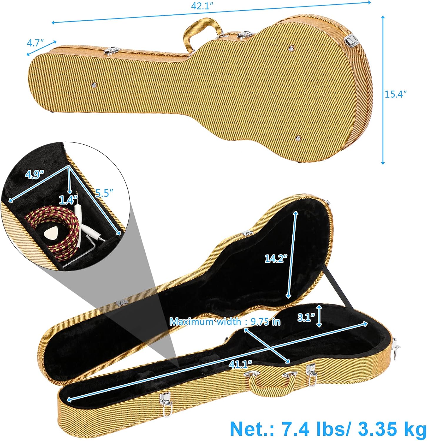 Ktaxon Electric Guitar Hard Case, Wooden Hard-Shell Protective Carrying Case for KLP-Style Electric Guitar with Lock Latch Padding, Yellow