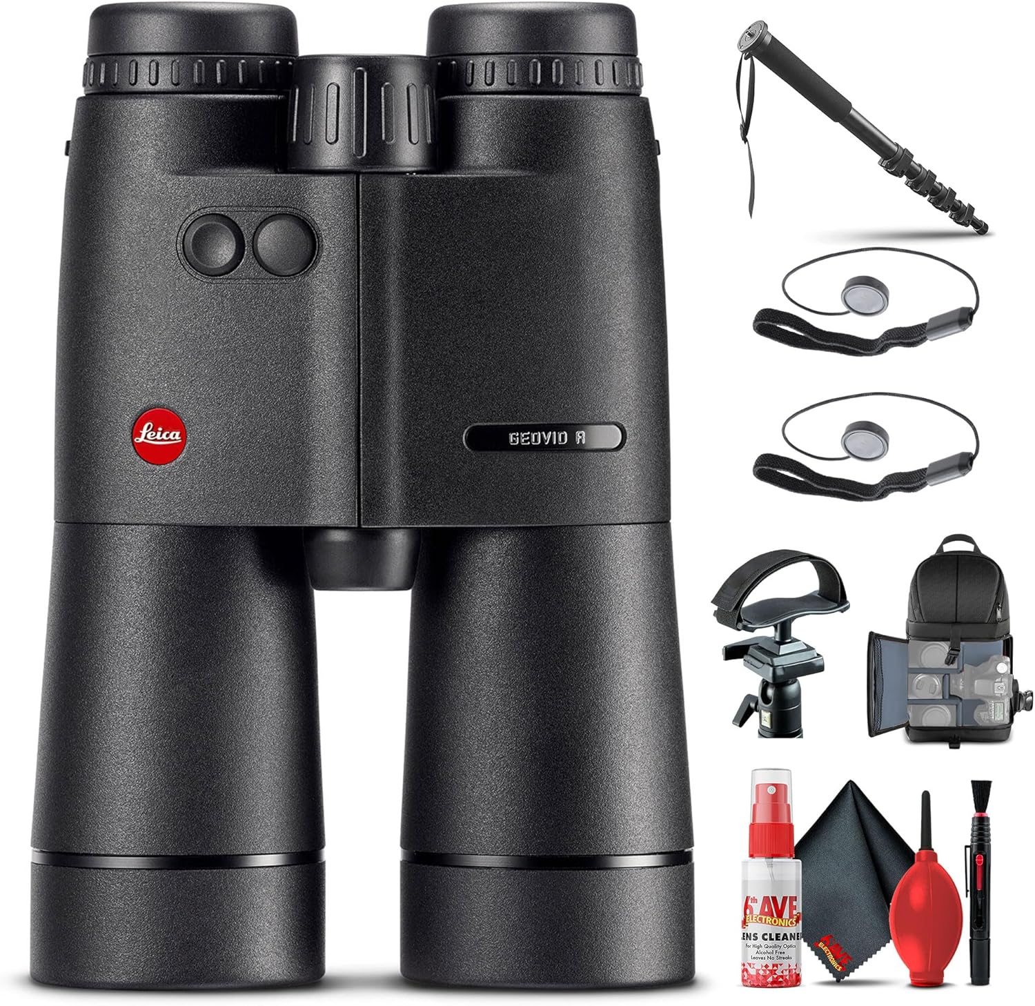 Leica 8x56 Geovid R Rangefinder Binoculars (40813) + Tripod Adapter + Backpack + Monopod + Cleaning Kit + 2 x Cap Keeper