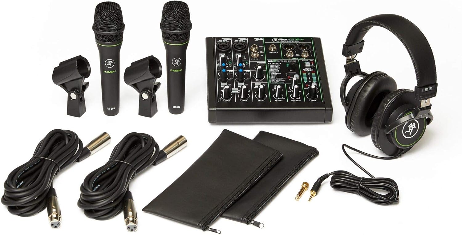 Mackie Performer Bundle with ProFX6v3 USB/Effects Mixer, 2 EM-89D Dynamic Mics, MC-100 Headphones