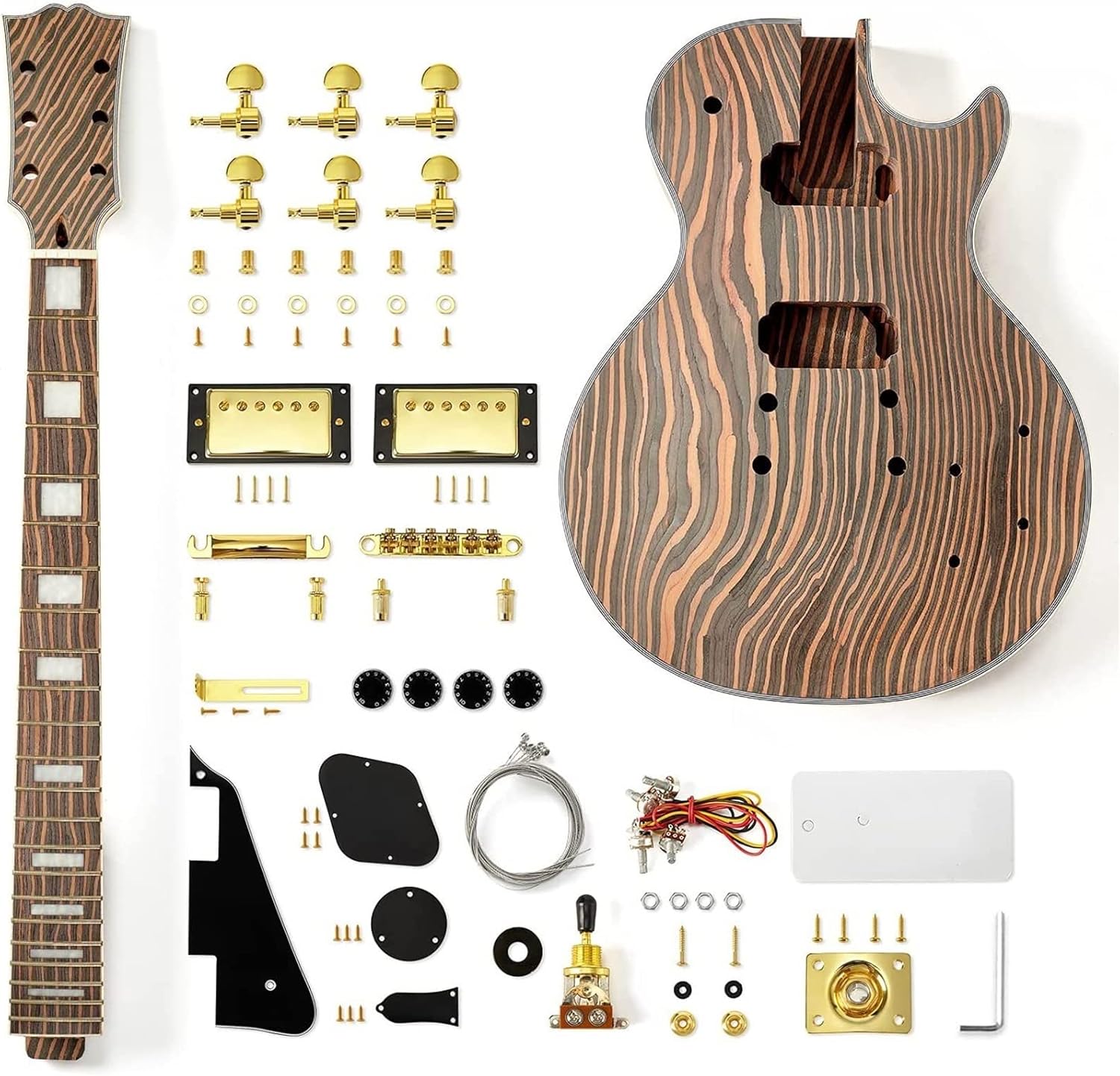 FLFL Instruments 6 Strings Zebrawood Solid Body for LP Style Electric Guitar Kit Unfinished Guitar Kit