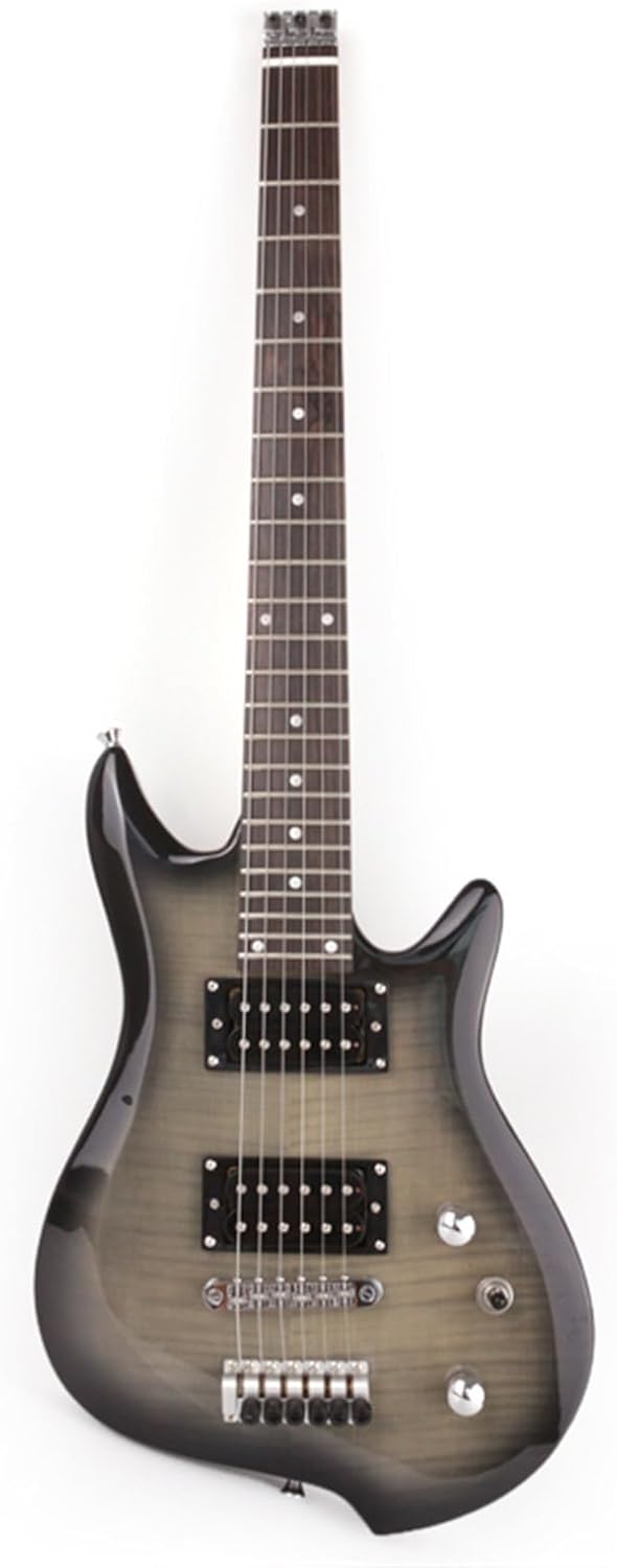 VENEKA Headless Electric Guitar 24 Frets Roasted Maple Neck Rosewood Fingerboard Headless Travel Portable Electric Guitar (Color : 02)