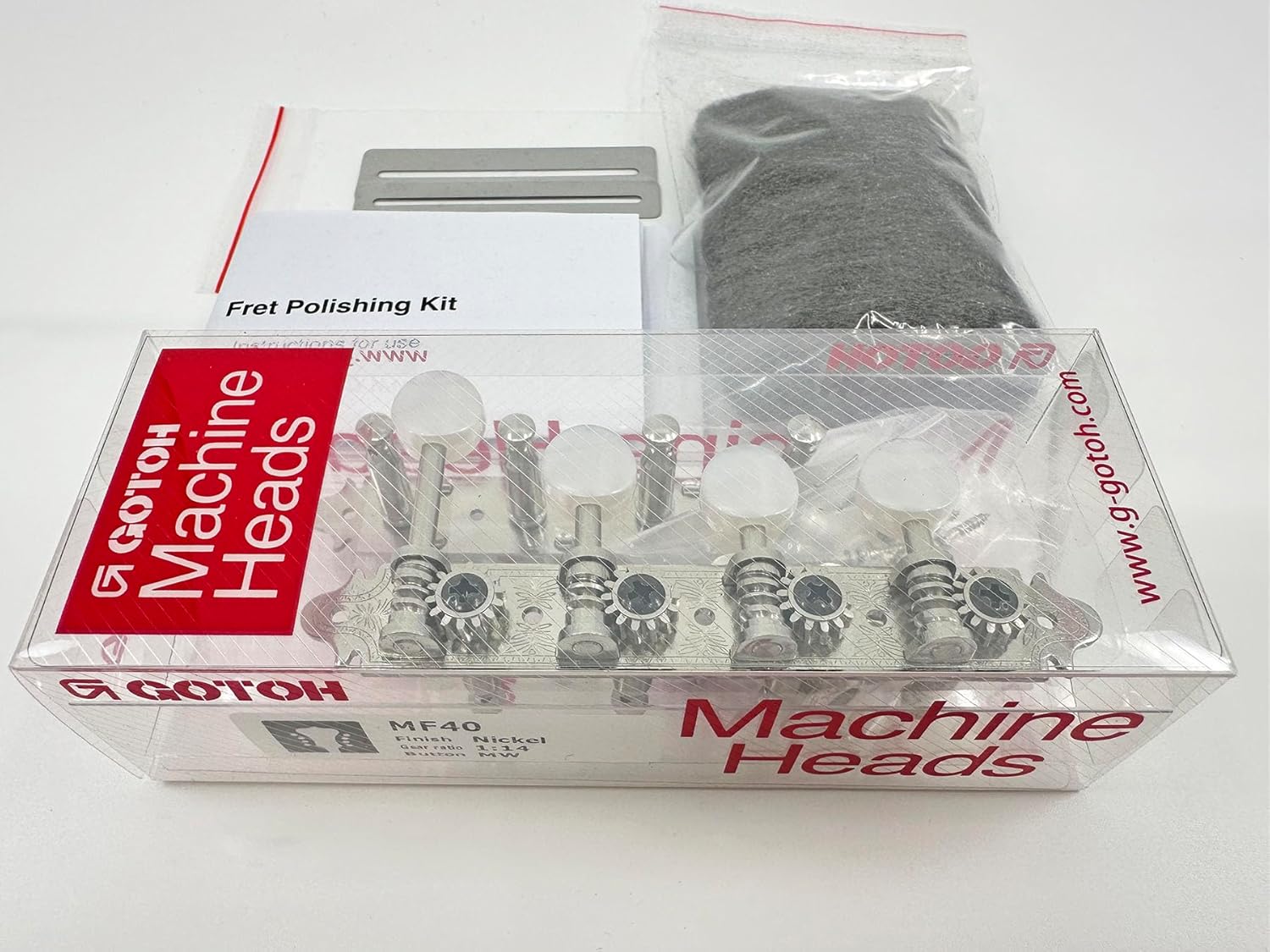 Gotoh F-Style Mandolin Tuners - Nickel with Pearloid Buttons [Bonus ALS Fret Polishing Kit] MF40-MWN Model Tuners by Gotoh Japan - Fret Polishing Kit by ALS