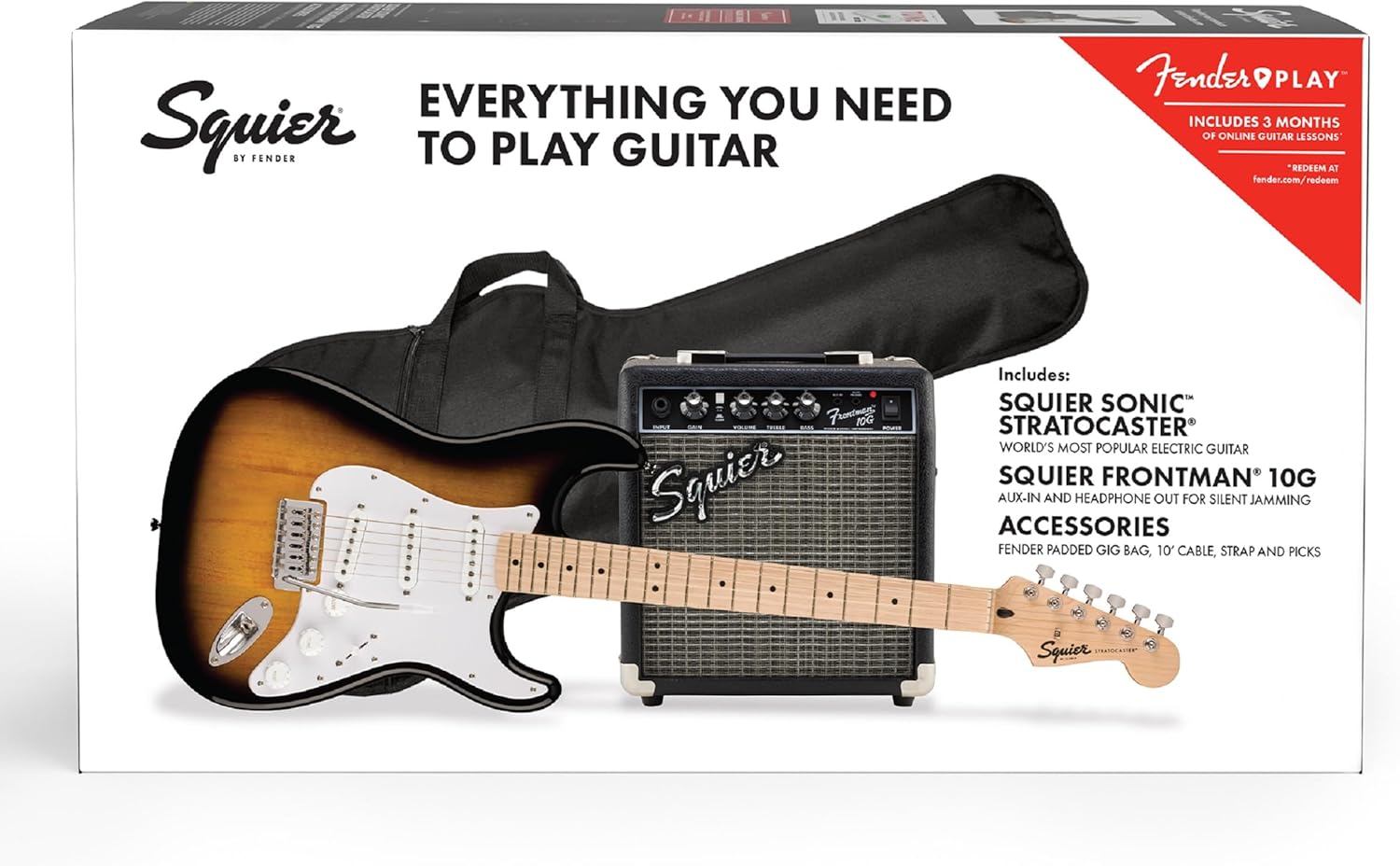 Squier Sonic Series Stratocaster Pack - 2-color Sunburst