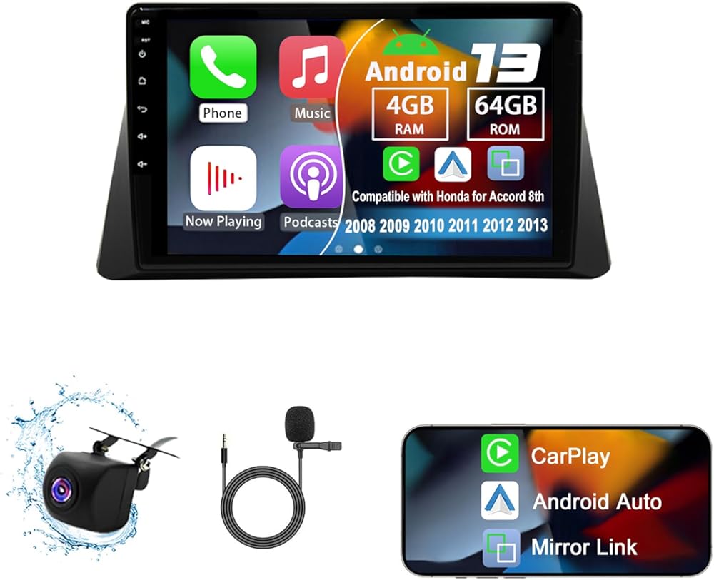 Android 13 Car Radio Compatible with Honda for Accord 8th 2008 2009 2010 2011 2012 2013, 4G+64G 10
