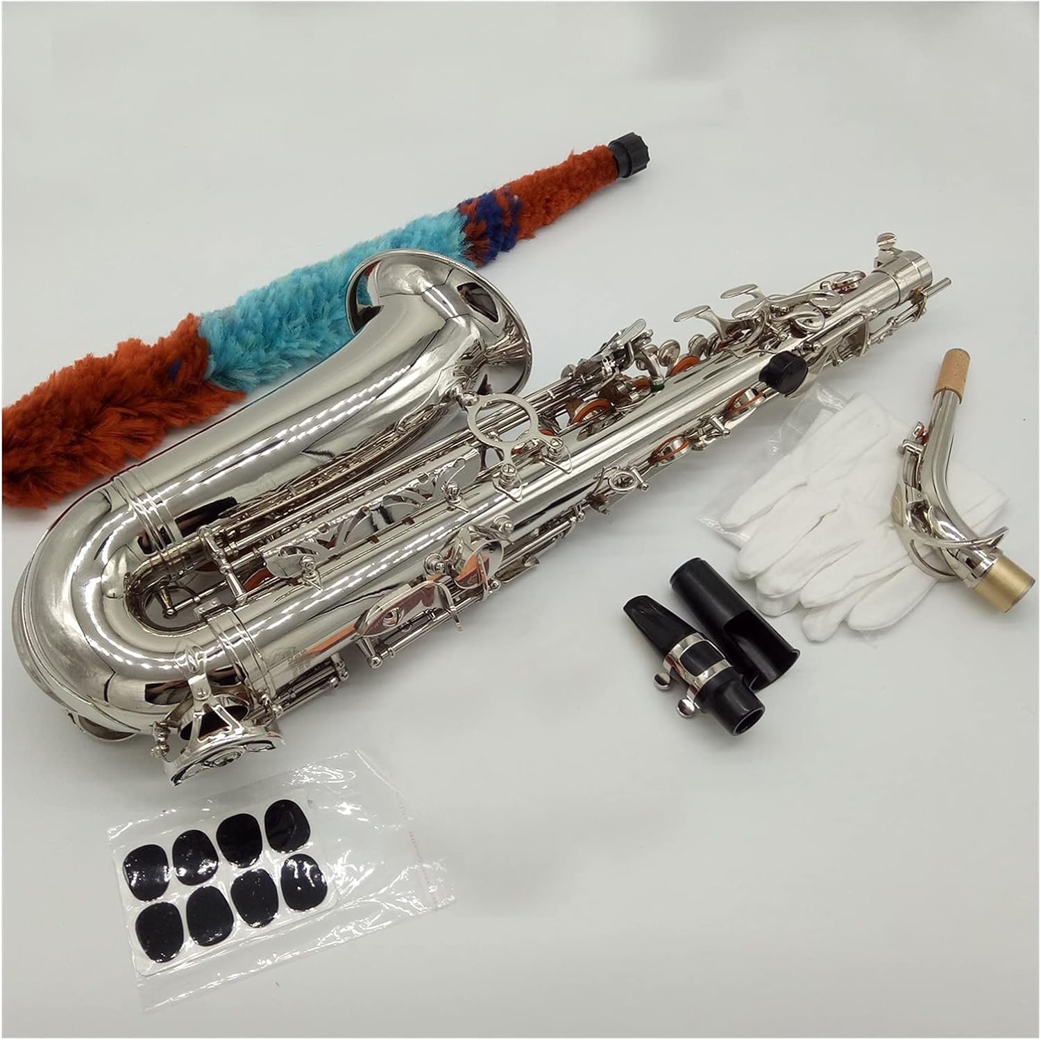 Saxophone Straight Alto Saxophone Nickel Plated E-Flat Alto Sax R54 with Case Mouthpiece Reeds Neck Key Type Woodwind Instrument