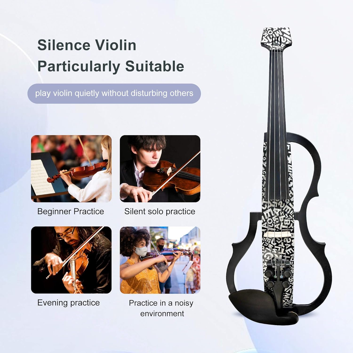 Premium Carbon Fiber Electric Violin Full Size 4/4,Professional Silent Electric Violin for Adults,Teens,Electric Fiddle with Pro Pick up-ZNDS-2304