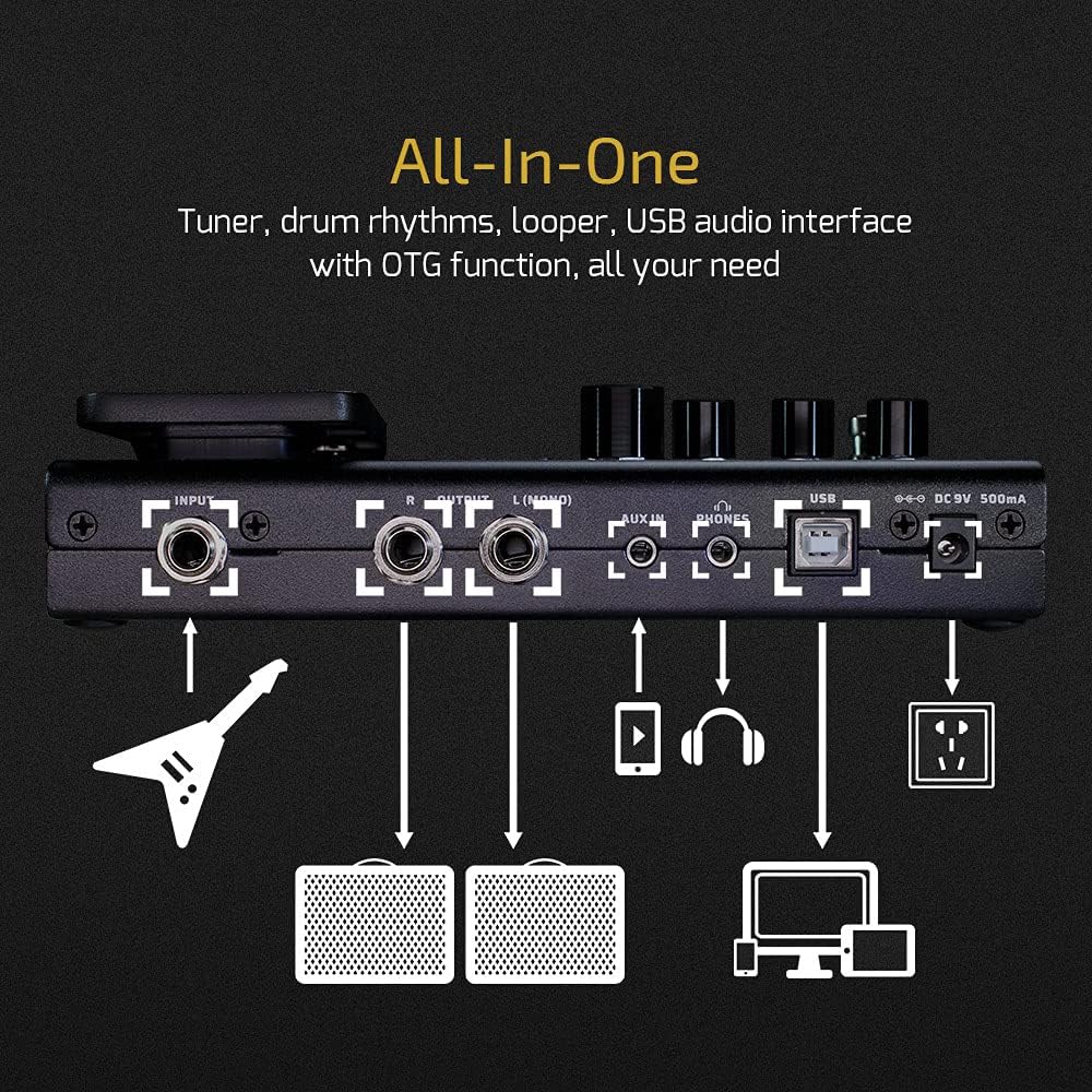 Valeton GP-100 Guitar Bass Amp Modeling IR Cabinets Simulation Multi Language Multi-Effects with Expression Pedal Stereo OTG USB Audio Interface (BLACK)