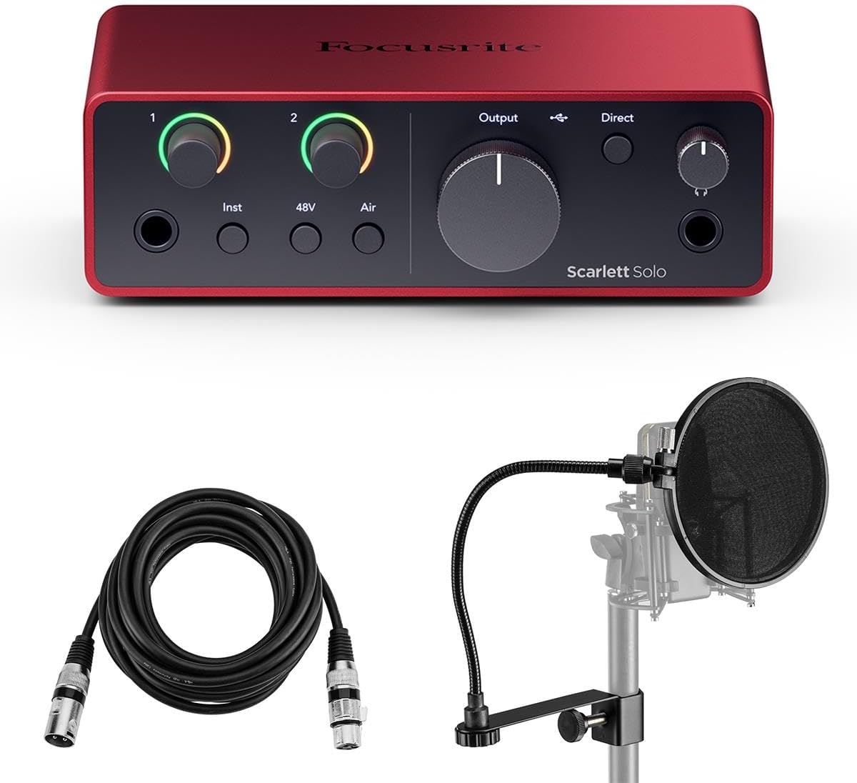 Scarlett Solo 4th Gen USB Audio Interface with Software Suite, Bundle with 6' XLR Microphone Cable and Pop Filter, For PC & MAC, Great for Music Recording and Podcast (3 Items)