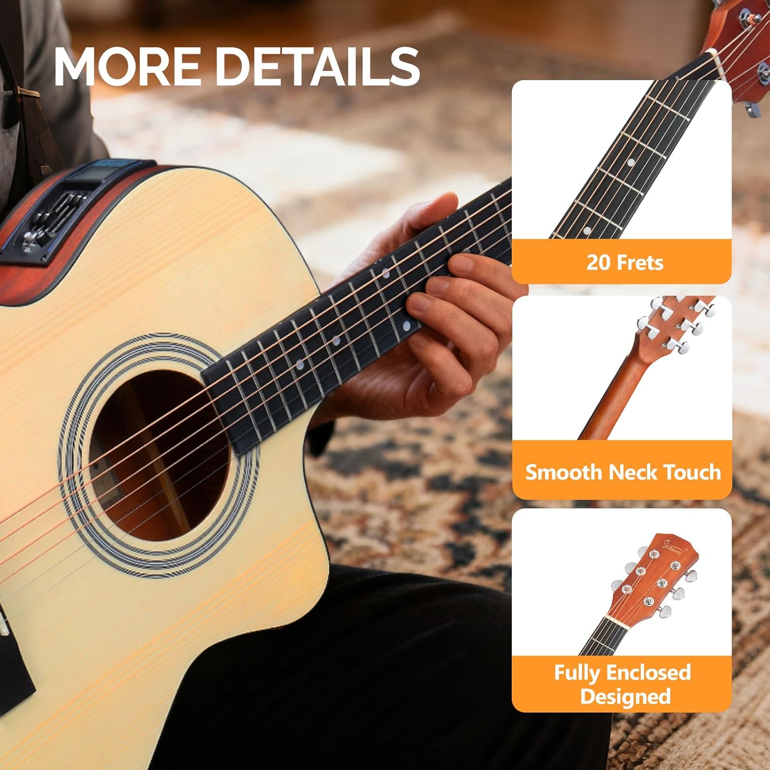 GLARRY 41in Full Size Acoustic Electric Guitar Beginner Kit with 15W Amp, 5-band EQ Cutway Design 6 Strings Electric Acoustic Guitar with Bag, Strap, Picks, Strings, Wrench (Natrual)