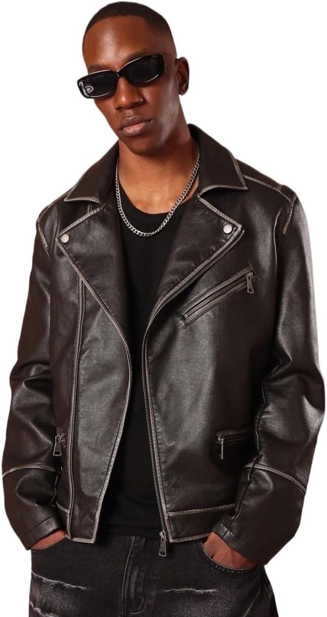 mens winter jacket Motorcycle Jacket Look Racing Coat Zipper Pocket All Outerwear