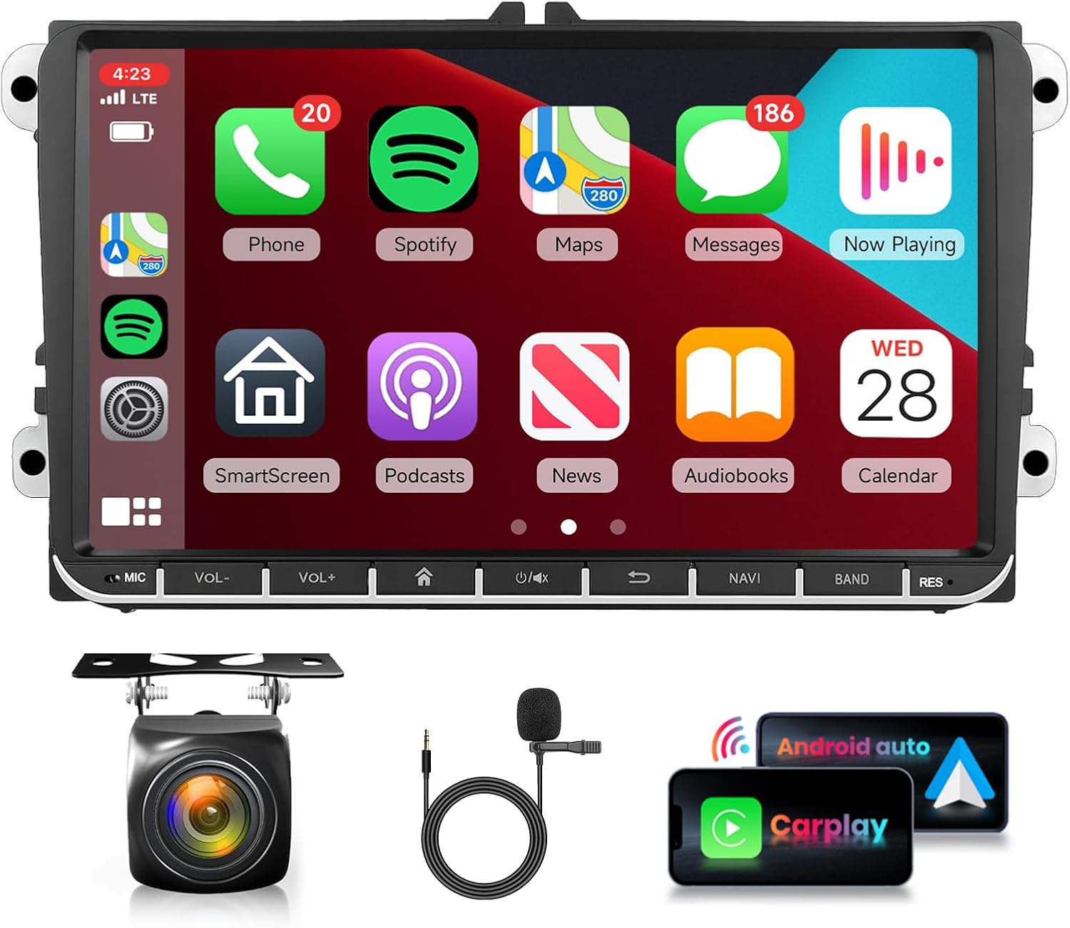 4G+64G DSP Radio for VW Passat Jetta Golf TOURAN SEAT,Car Stereo with Wireless Carplay Android Auto,9inch 1280X720P HD Touchscreen 32EQ 5.0Bluetooth RDS/FM GPS WiFi SWC AHD Backup Camera