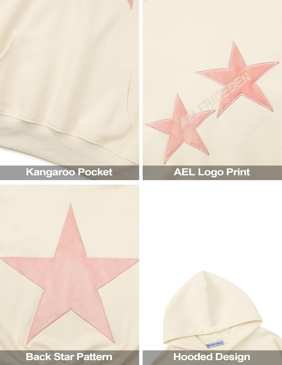 Aelfric Eden Star Hoodies Y2k Oversized Graphic Hoodies Aesthetic 90s Crewneck Sweatshirt Long Sleeve Pullover Tops