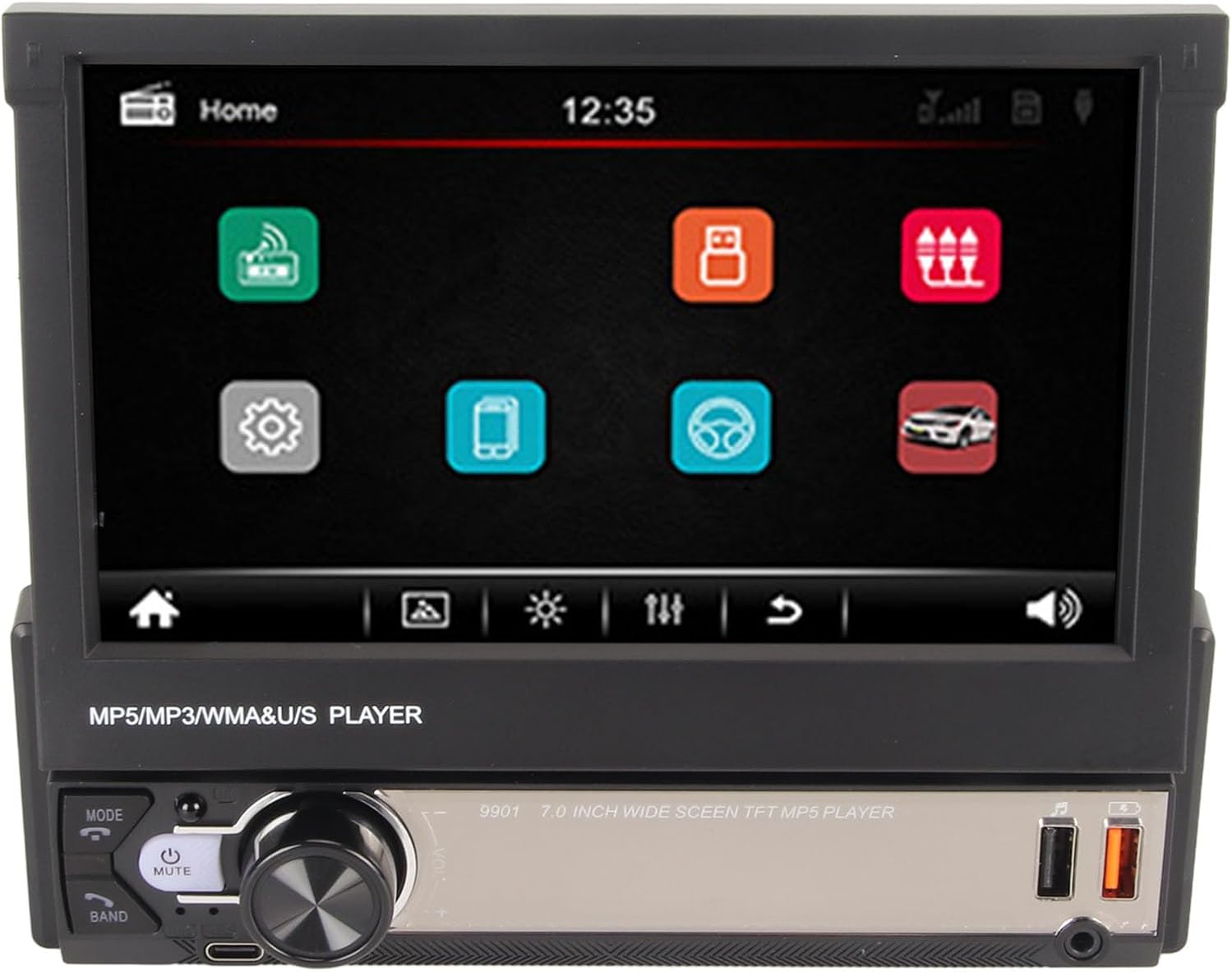 Car MP5 Player, 7 Inch HD Retractable Screen Bluetooths Car Multimedia Player with Backup Cameras for carplay for Android Auto, Support Mirror Link, Type C Car Stereo Receiver