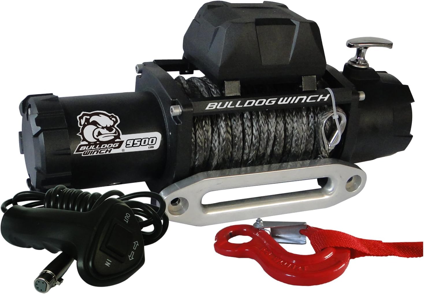 BULLDOG Winch 10045 Standard Winch (9500lbwith 5.5hp Series Wound Motor, 100 Ft. Synthetic Rope, CNC Billet Aluminum Hawse Fairlead), 1 Pack