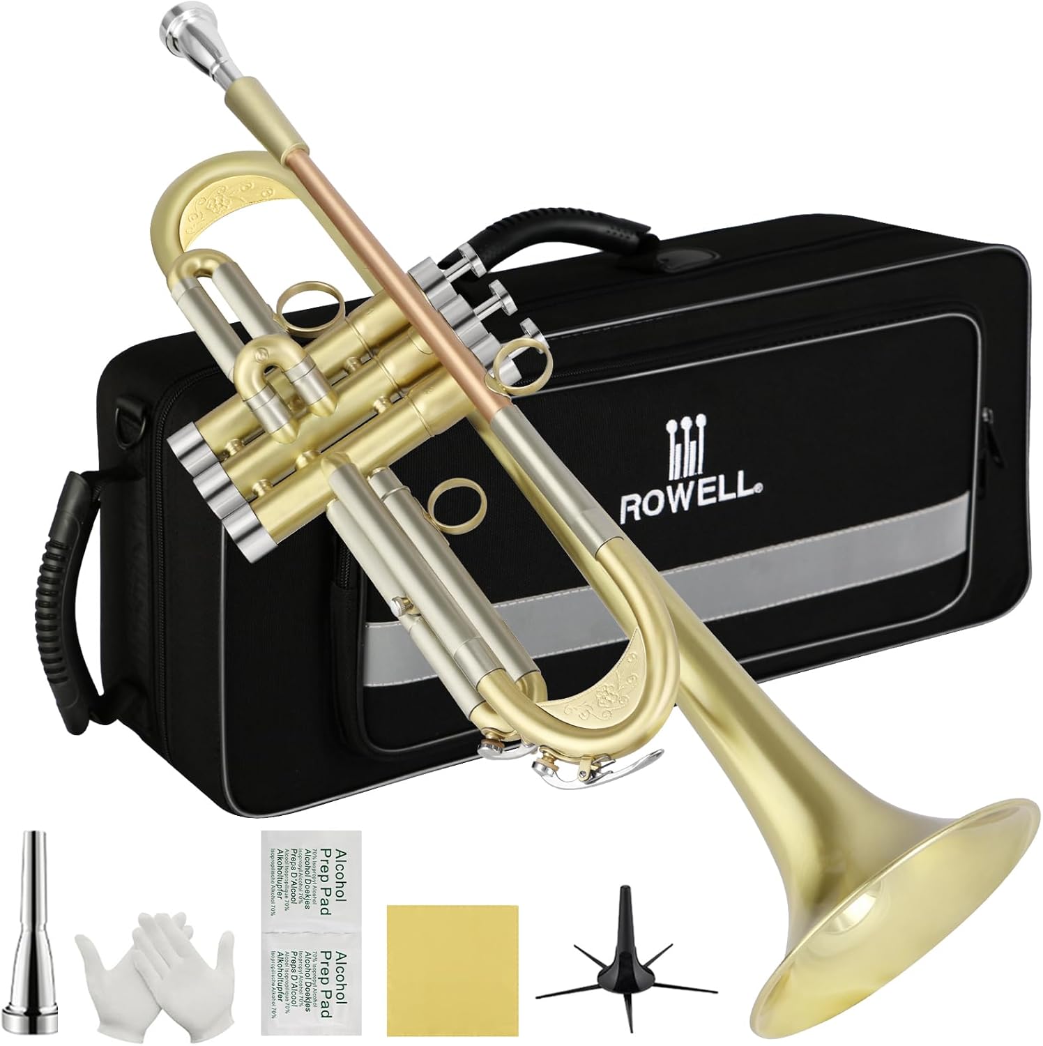 ROWELL Trumpet Standard Bb Trumpet Set Professional Trumpets Brass Trumpets for Beginners with Deluxe Hand Case,Gloves,7C Mouthpiece and Clean Kit (Antique Finished)