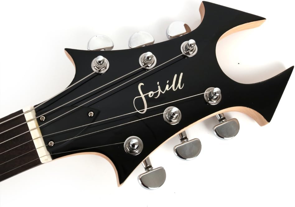 Fojill FHM-602 Solid Body Full Size Canadian Maple Neck Genuine Rosewood Fretboard Fingerboard Mahoghany Body Electric Guitar(Metallic Black)