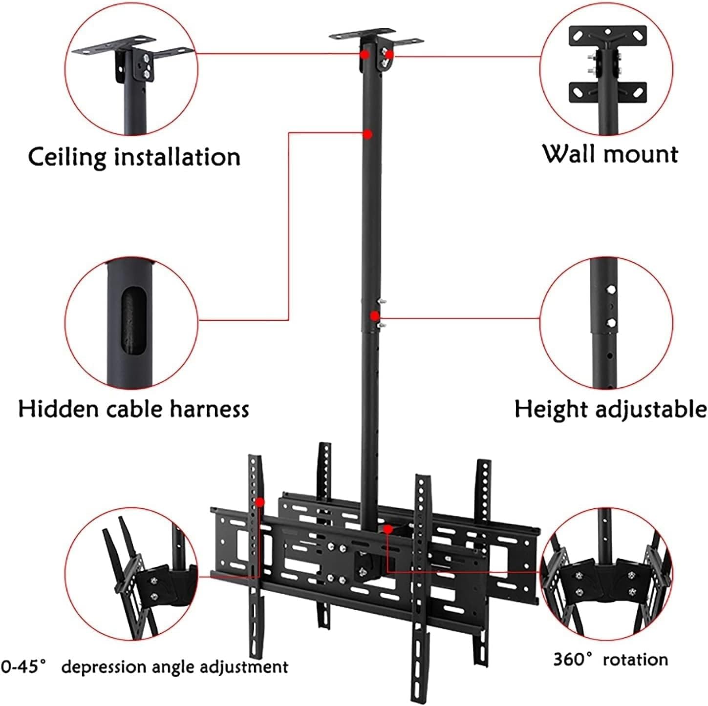 Floating TV Stand, Multifunction TV Wall Mount Double Screen Ceiling TV Mount, 360° Swivel and Tilt Ceiling TV Bracket, Fit Most 40-70 Inch LCD Flat Screen and Curved TVs