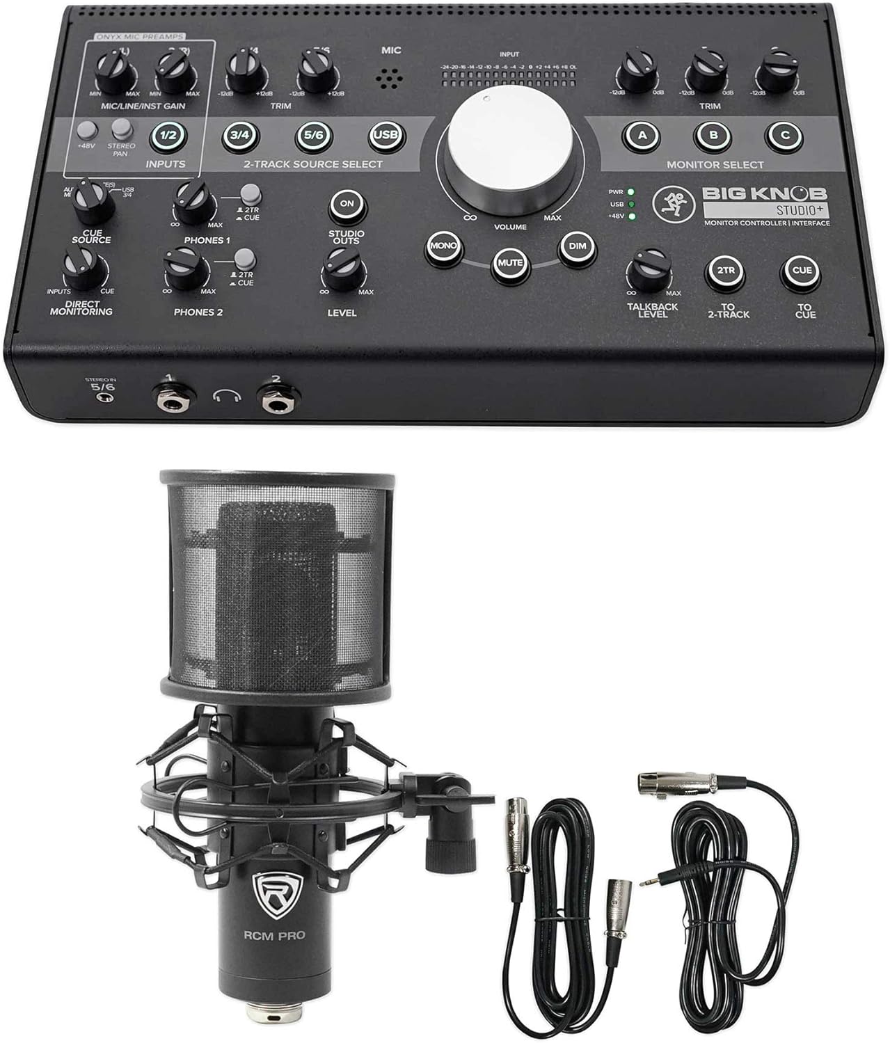 Audiosavings Bundle: Mackie Big Knob Studio + Plus 4x3 Studio Monitor Controller Interface Bumdle With Rockville RCM PRO Studio/Recording Condenser Microphone w Samsung Capacitors (2 Items)