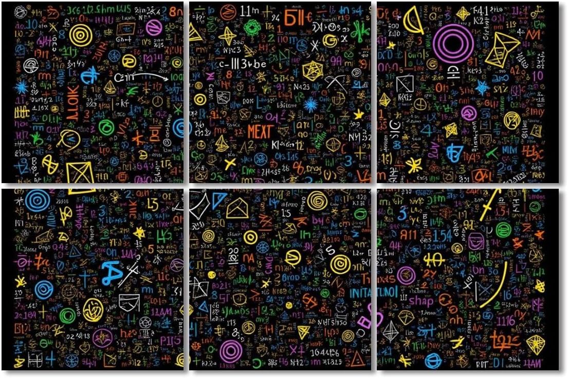 6 Pack Art Acoustic Panels Sound Absorbing Blackboard Math Symbols Numbers Geometric Shapes Letters Colorful Decorative Soundproof Wall Panels Self Adhesive for Recording Studios Office 72