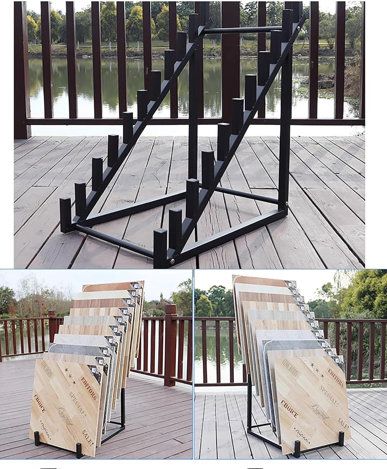 Floor Tile Display Stand,Ceramic Tile Door Stand Holder,Wooden Floor Sample Holder,Standing Floor Tile/Door Display Rack with 10 Card Slots