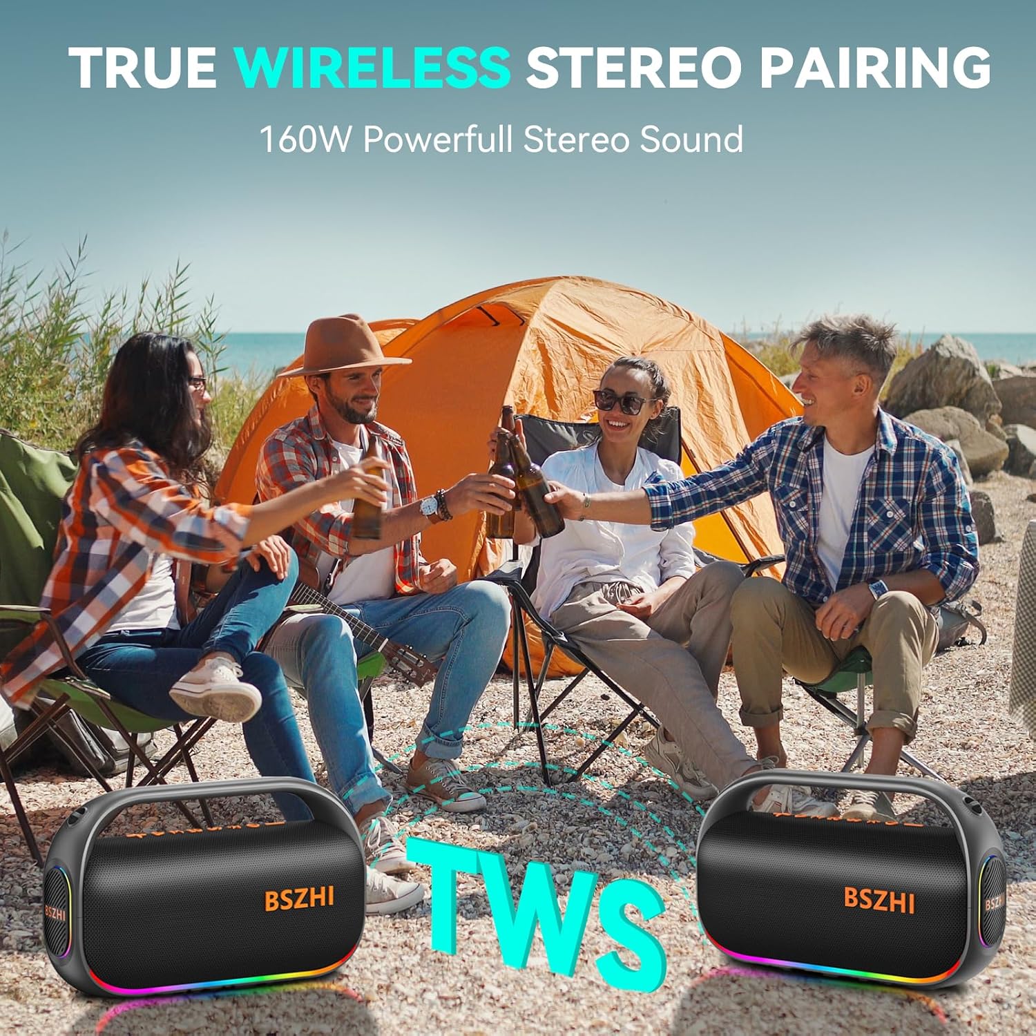 80W(120W Peak) Bluetooth Speaker Loud, Portable IPX6 Waterproof Bluetooth Speakers Wireless TWS for Outdoor, Party, Travel, and Beach Camping with Light, BT5.0, USB/TF Card, AUX