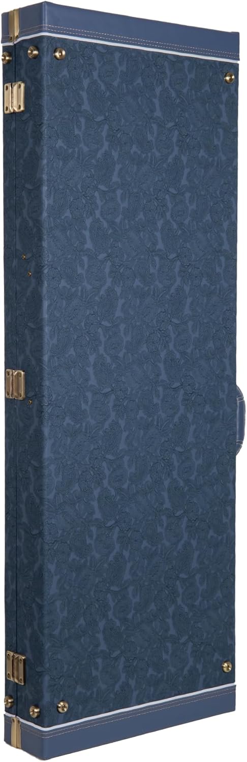 Crossrock Relief Series Jazzmaster/Jaguar Guitar Case for Offset Electric Guitars | Carved Smoke Blue Finish, Monochrome Blue Velvet Interior, Lock – Premium Wooden Hardshell