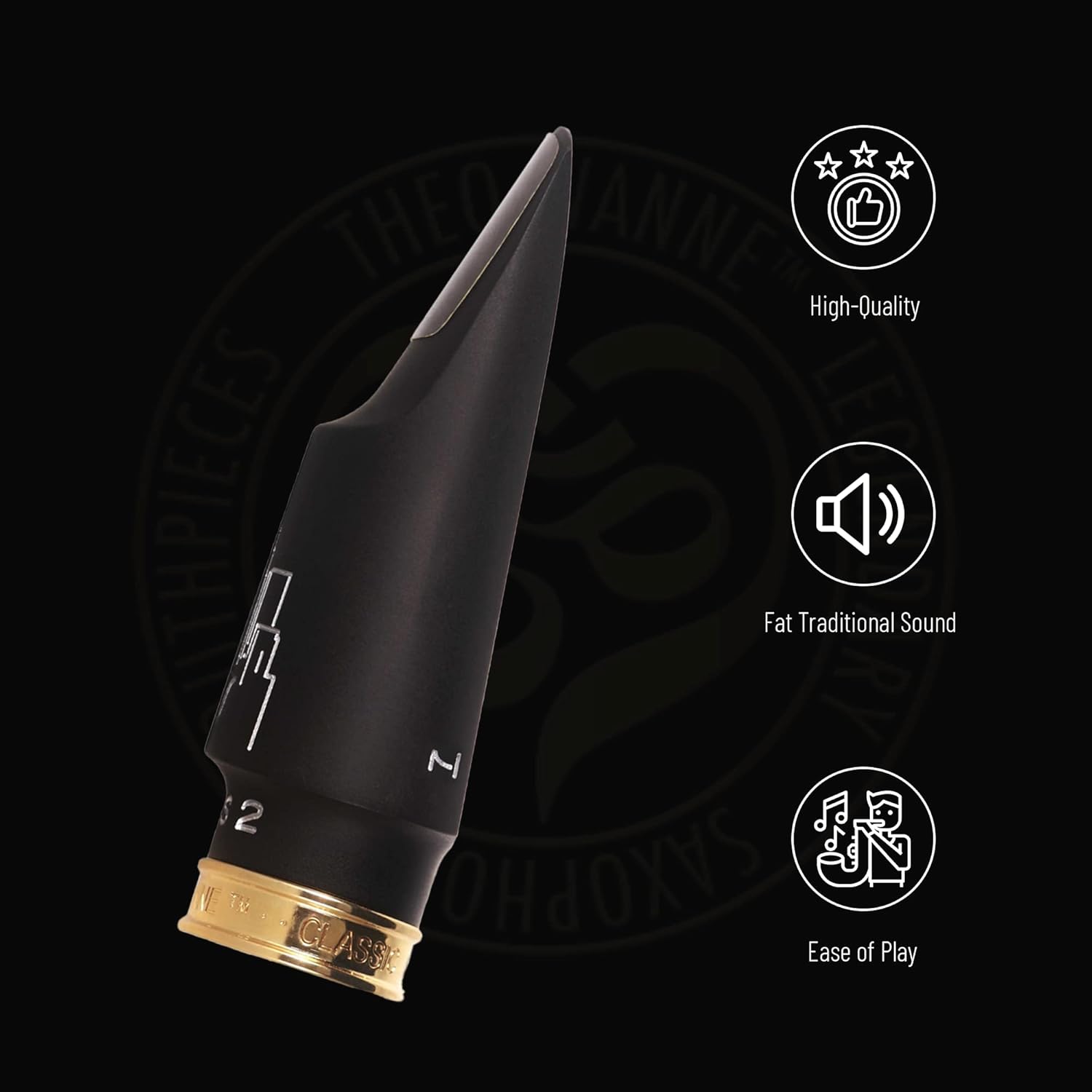 Theo Wanne NY BROS 2 Alto Saxophone Mouthpiece - Roll-Over Baffle - Versatile - Great for All Styles Including Jazz, Rock & Roll - Traditional Vintage Meyer Sound – Hard-Rubber - Medium Chamber