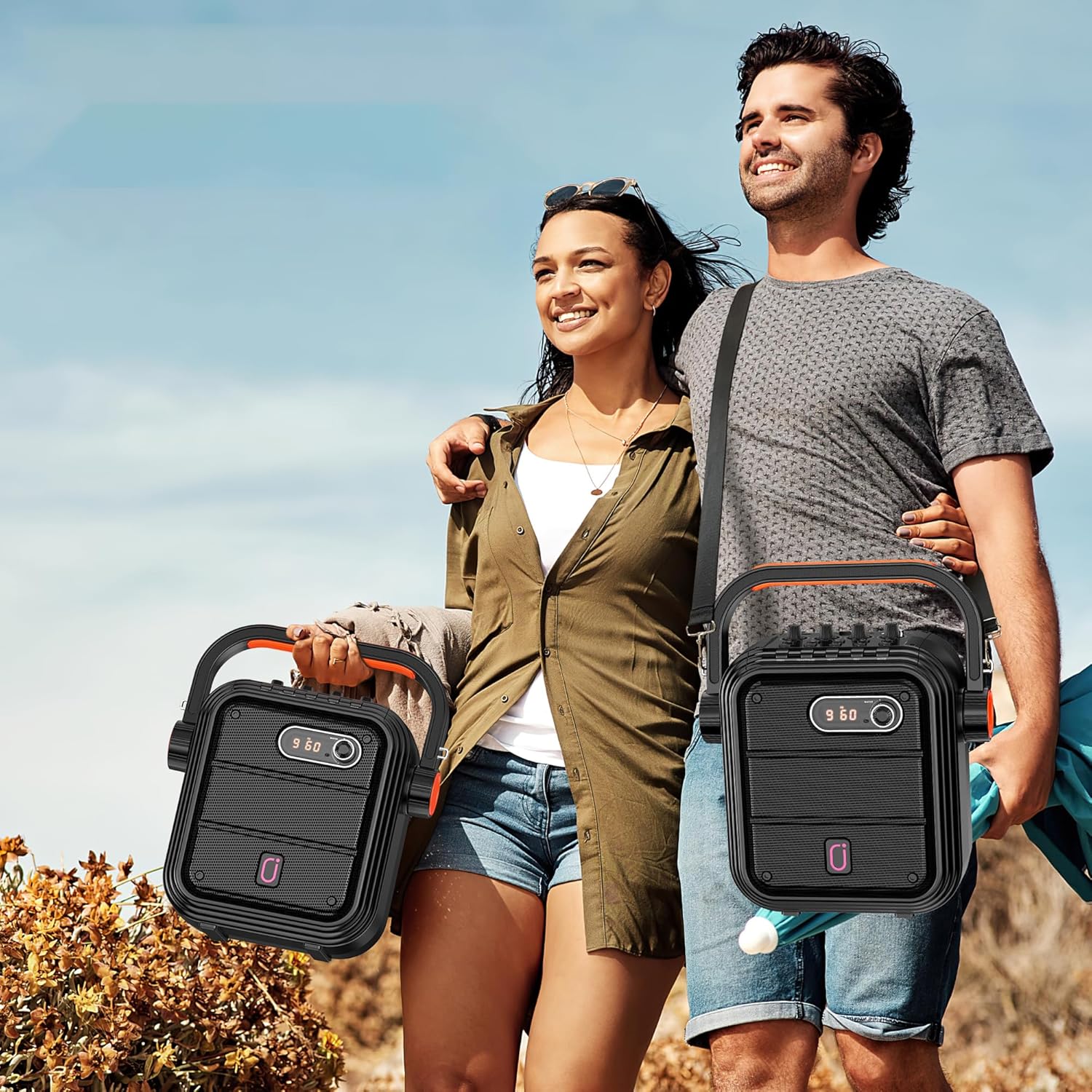 JYX Karaoke Machine with 2 Wireless Microphones, Portable Bluetooth Speaker PA System with Shoulder Strap, Subwoofer Support TWS, USB, Radio, AUX, REC, Bass&Treble for Home Party/Meeting/Adults/Kids