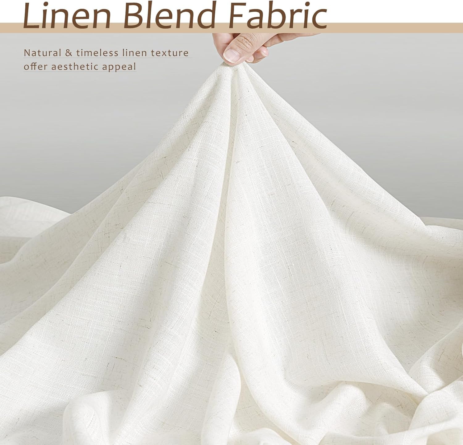 Natural Extra Long Faux Linen 132 Inch Length Curtains Luxury Privacy Light Filtering Ceiling High Window Curtains Back Tab Pocket Ivory Semi Sheer Vintage 2 Panels for Living Room 52x132