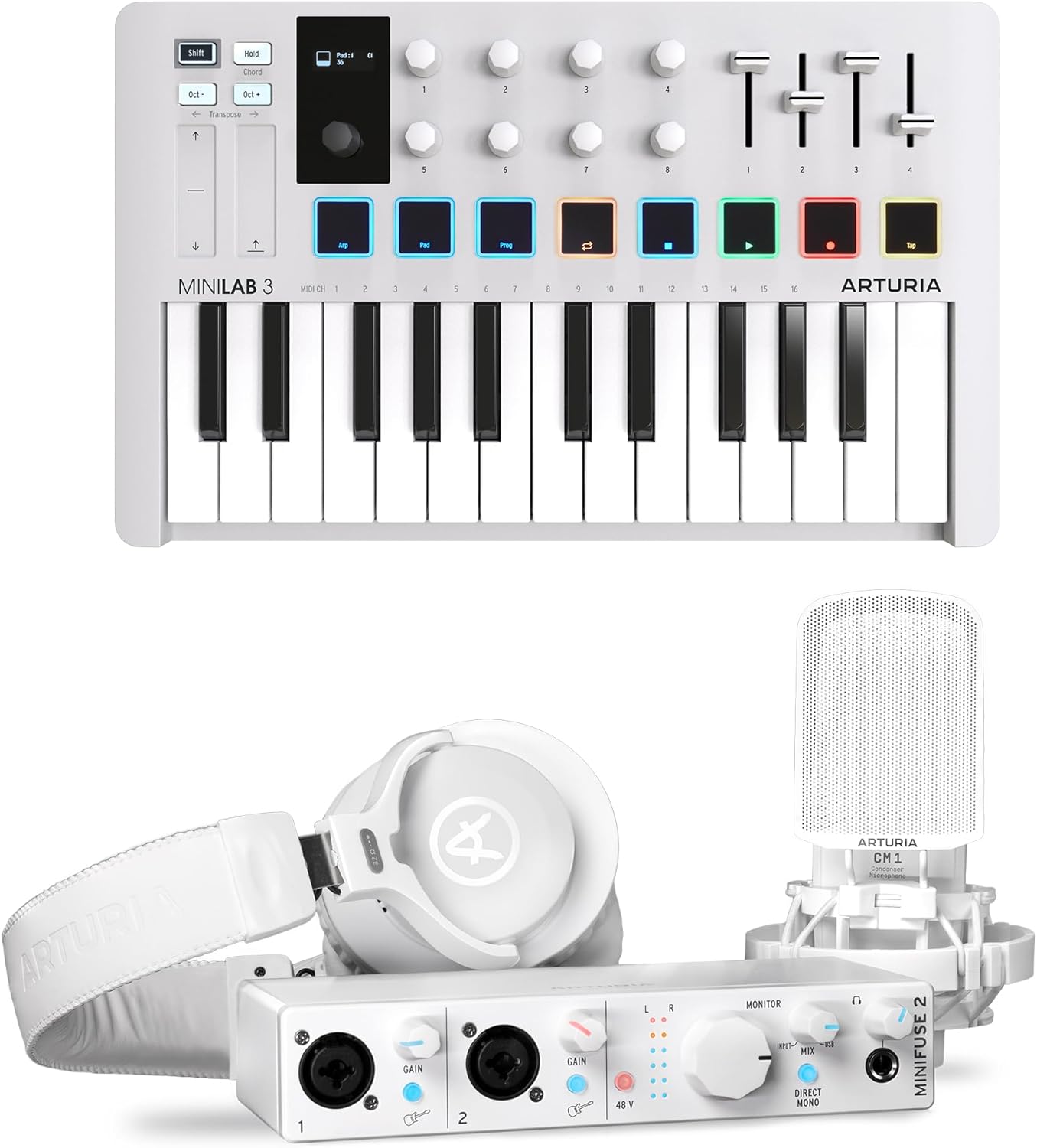 Arturia MiniLab 3 MIDI Controller & MiniFuse Recording Pack Audio Interface Bundle - White