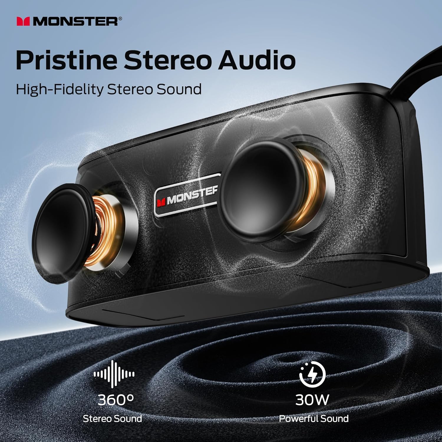 Monster Shock Portable Bluetooth Speaker, True Wireless Speaker, 30W Loud Stereo Sound, IPX6 Waterproof,17 Hours Playback, Bluetooth 5.4 TWS Pairing,Outdoor Speakers with Handle