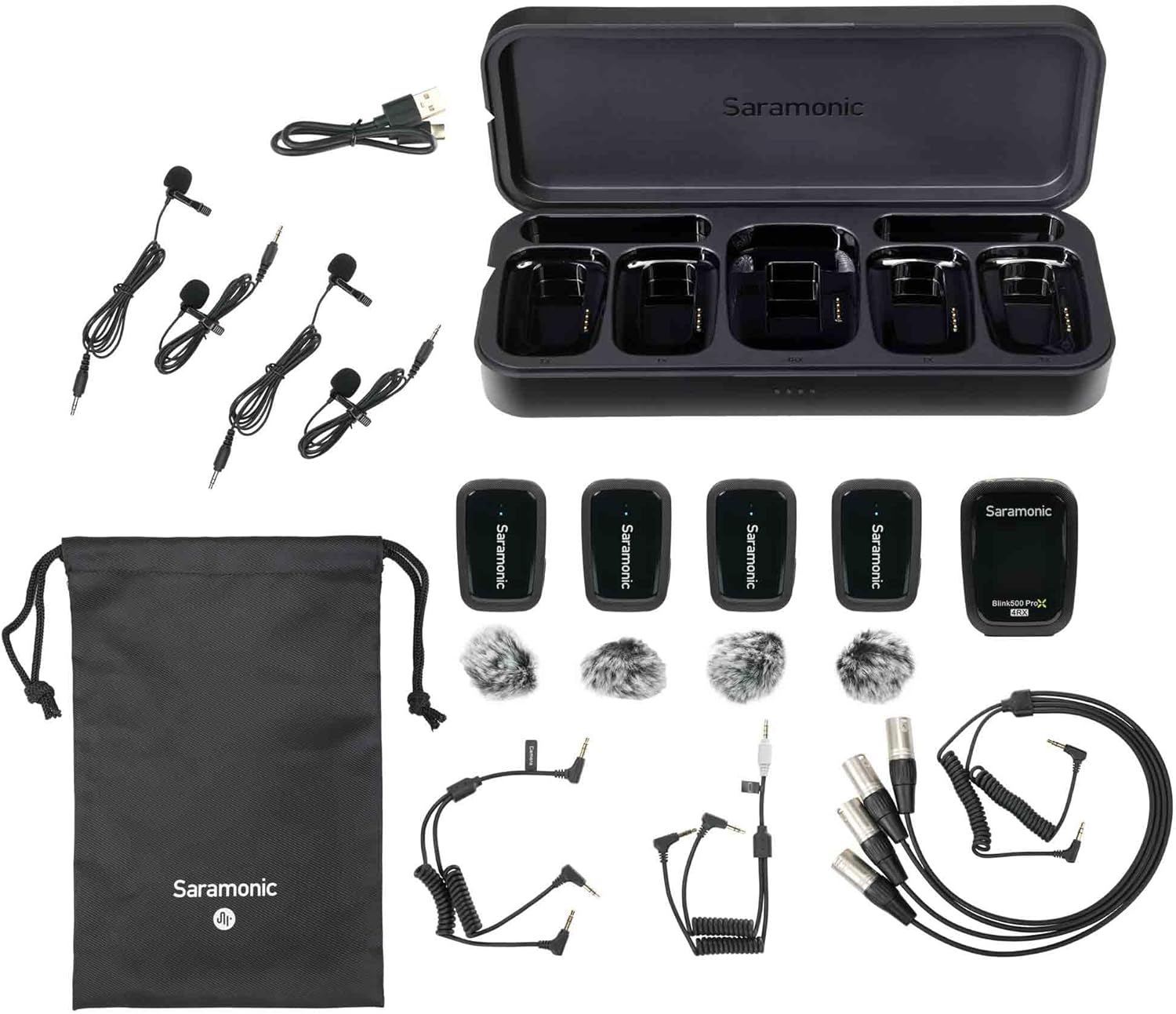 Saramonic Blink 500 Prox B8 4-Person Wireless Lavalier Microphone, 2.4GHz, 328ft Range, 4 Transmitters & 1 Receiver, 24-Bit Sound, for DSLR, Camcorder, Smartphone, YouTube, Interview, Podcast