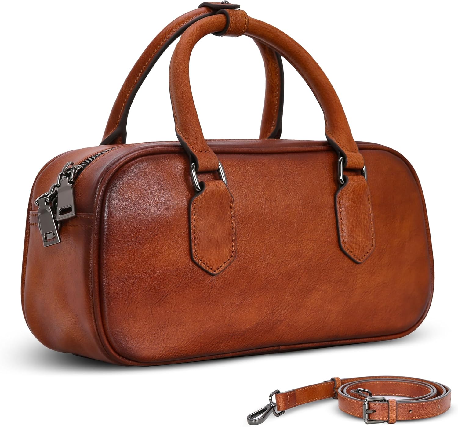 HESHE Genuine Leather Crossbody Bags for Women, Top Handle Purses Barrel Satchel Handbags with Adjustable Shoulder Strap