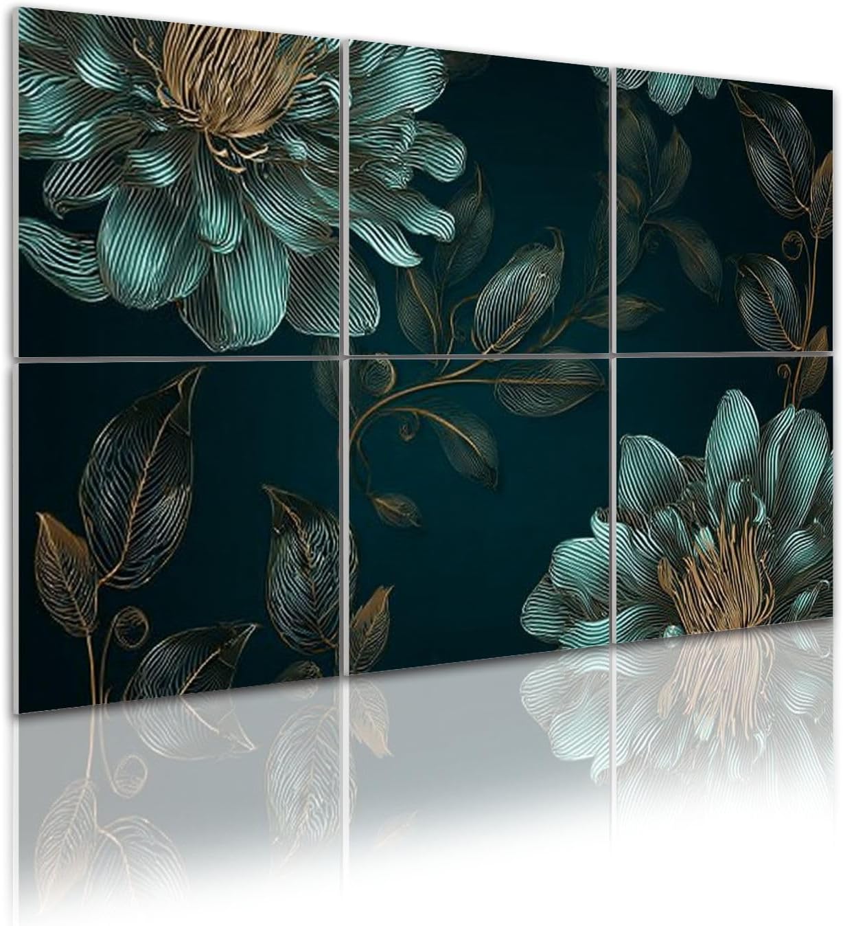 6 Pack Art Acoustic Panels Self Adhesive Abstract elegant seamless hand drawn chrysanthemums flowers leaves for 48