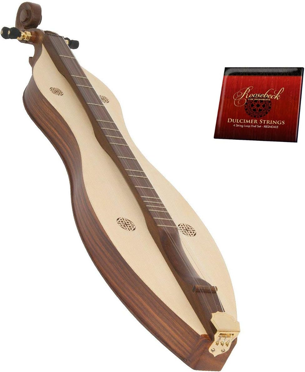 Includes: Roosebeck Deluxe Dulcimer 4 String, Solid Spruce Top W/Kntowork Cutouts + Extra String Set