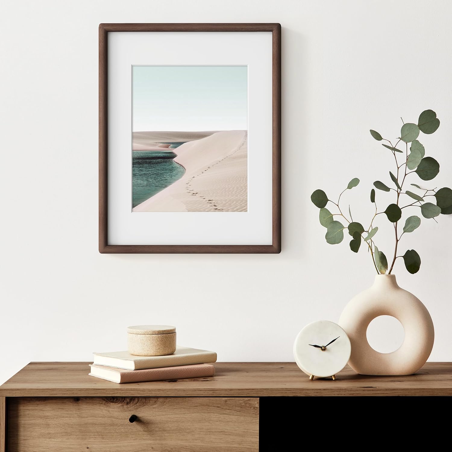 Axeman 11 x 14 Walnut Frame Set of 3 - Rounded Corner 11x14 Picture Frame Matted to 8x10 - Natural Walnut Wood 14x11 Photo Frame with Tempered Glass for Wall Mount Display