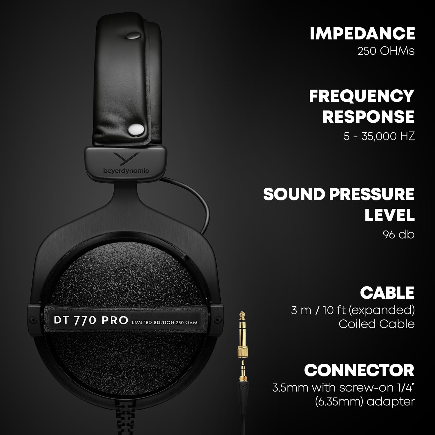Beyerdynamic DT 770 Pro 250 ohm Professional Studio Headphones (Limited Black Edition) (Renewed)