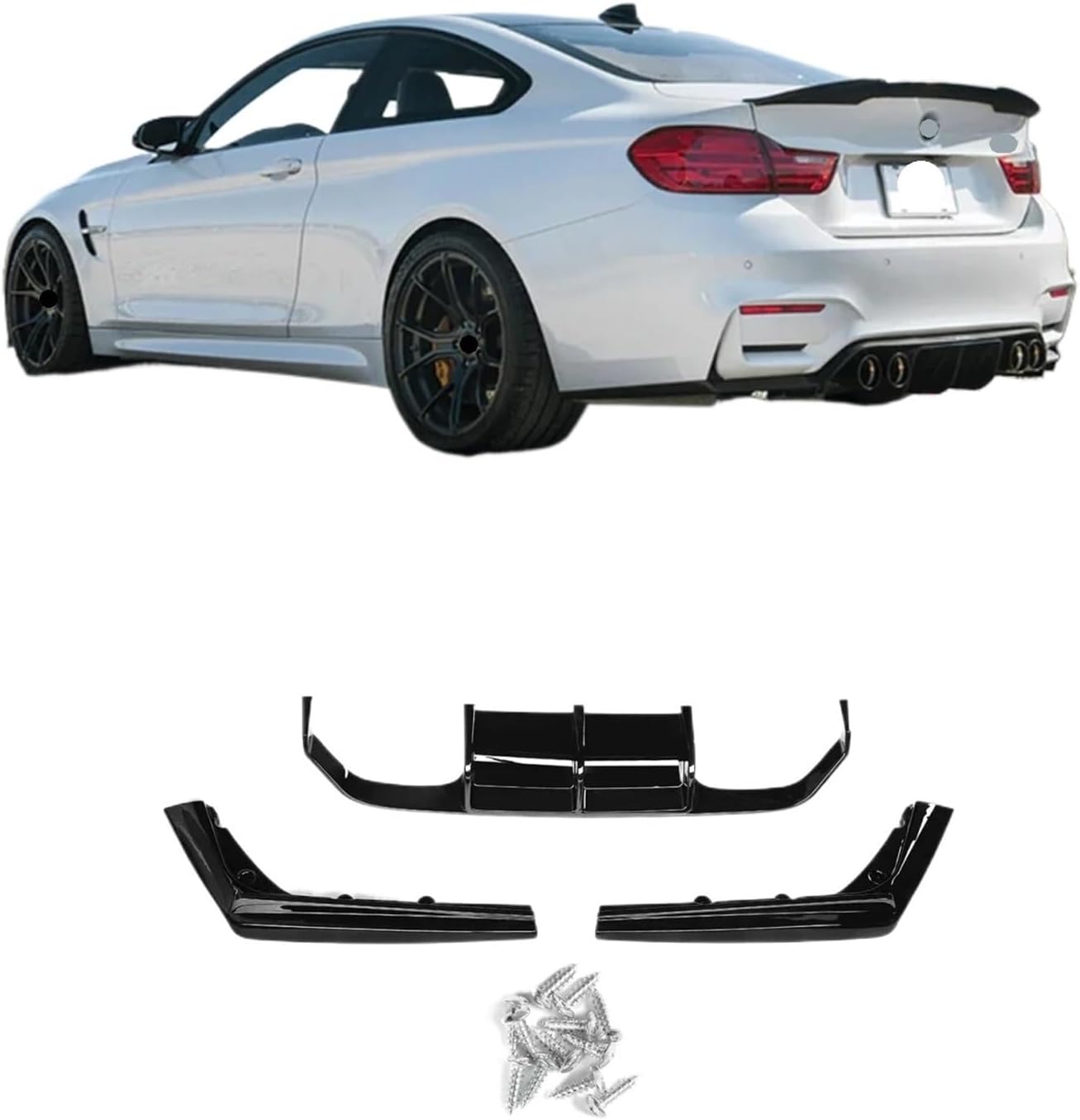 Compatible for BMW F80 M3 F82 F83 M4 2015-2020 Car Rear Diffuser Bumper Corner Spoiler Splitter Rear Lip Protector Guard Carbon Fiber Look(Carbon Fiber)