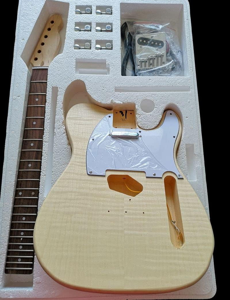 Maple Tiger Pattern Maple Electric Guitar Basswood Body Neck Rosewood Fingerboard DIY Combination Unfinished Guitar Body (Color : 13)