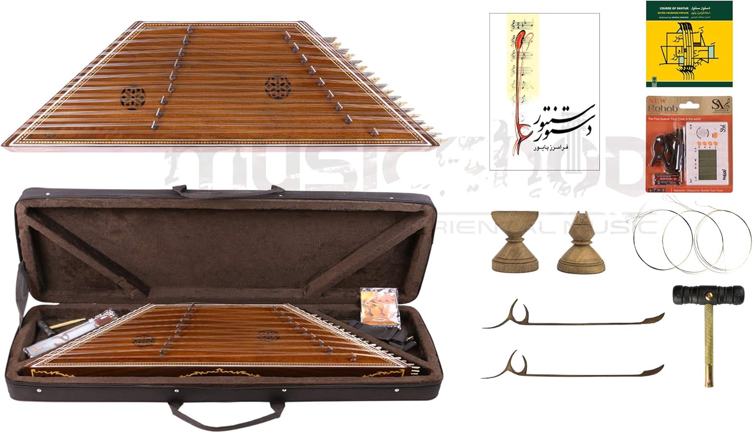 Quality Persian Santoor Santour Santur- dulcimer 9 kharak (bridge) Goldar with hard case and accessories