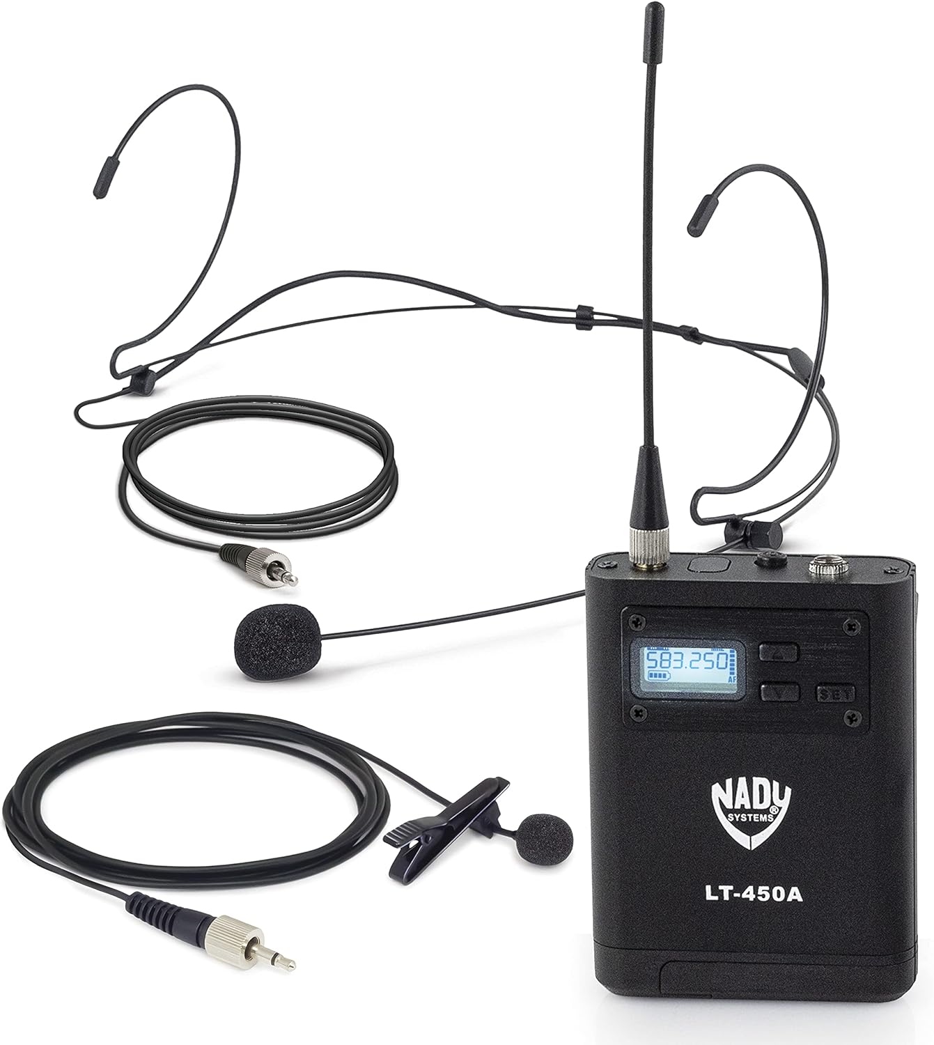 Nady Systems D-450-LT-HM10 Quad Receiver 200-Channel Digital Wireless Lapel/Black Headworn Microphone System | All-Metal Bodypacks & Receiver | 300'+ Range | 4 Individual XLR & 1 Sum ¼ Outputs