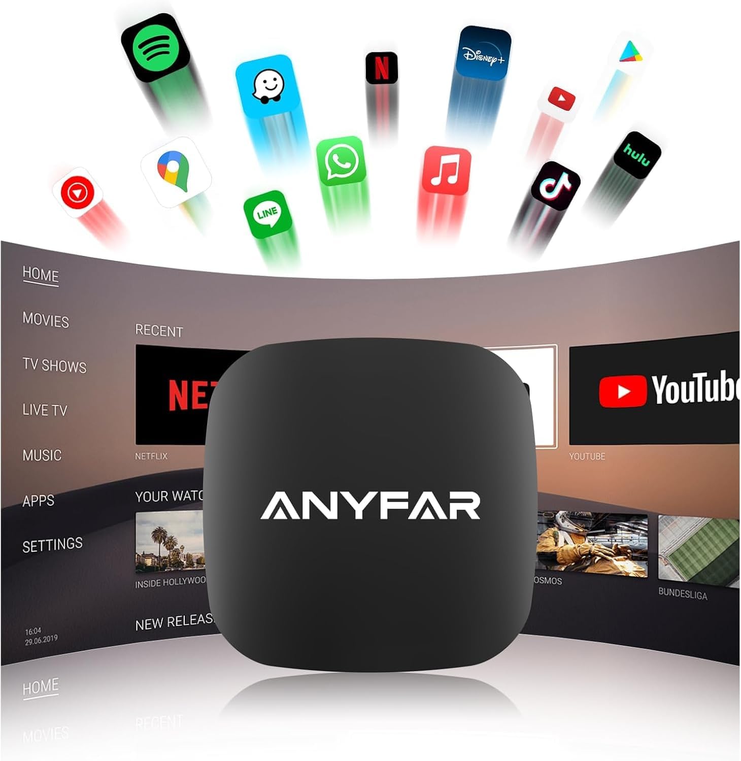 Wireless CarPlay Android Auto Adapter 4-in-1 Magic Box Built-in Play Store Video Apps, Supports TF Card & USB Drive, USB/Type-C, Fits for Built-in Wired CarPlay Car