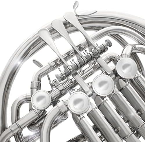 Double French Horn F/Bb 4 Keys Nickel plated＆Gold Craft Lacquer Brass French Horn With French Horn Case, Mouthpiece, Gloves, Cleaning Cloth and Brush (Sliver)…