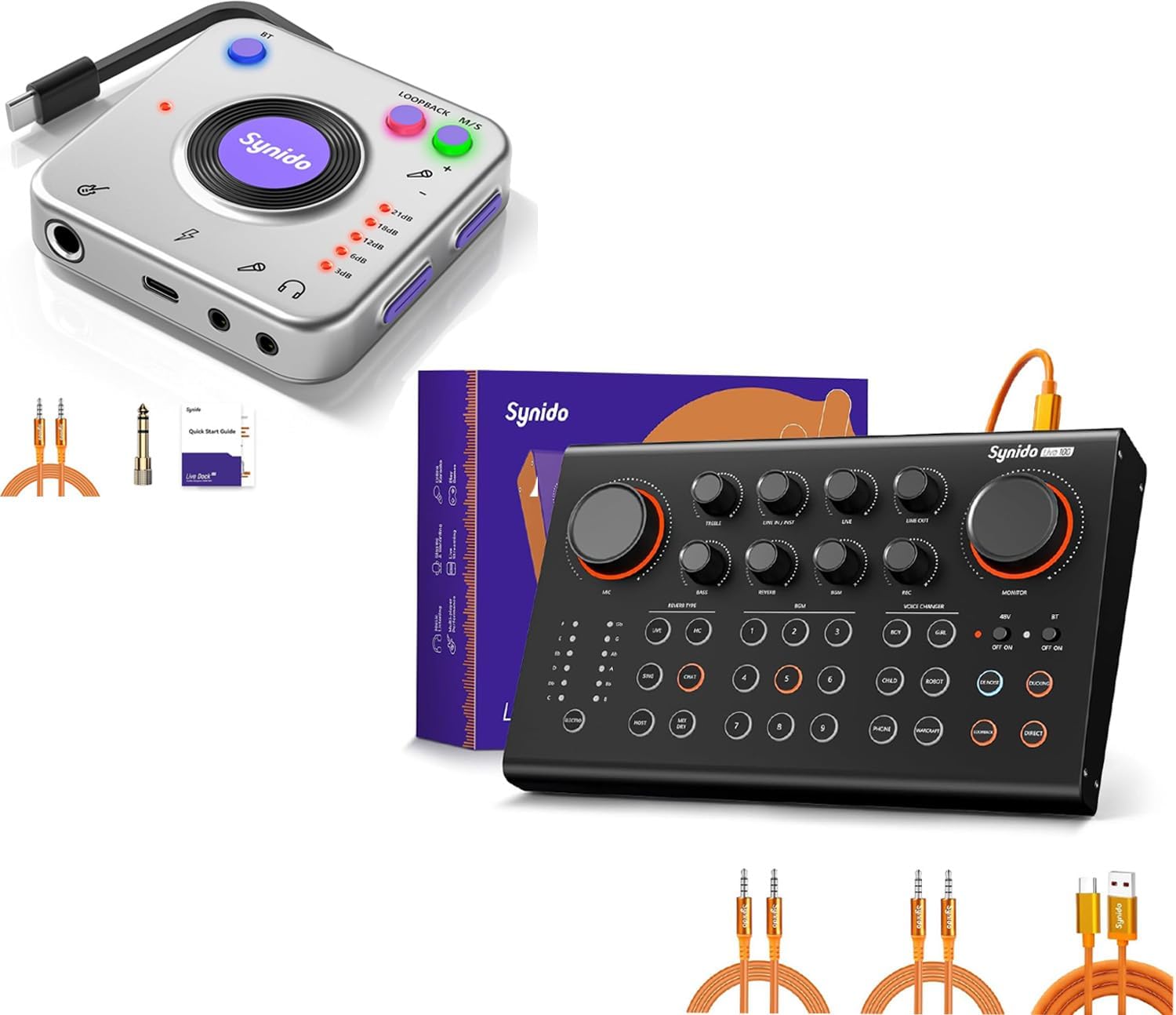 Synido Podcast & Guitar Recording Bundle – Live Streaming Sound Card, 24-bit Audio Interface with XLR/1/4