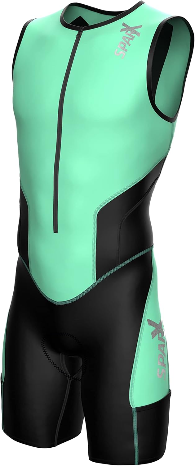 Sparx X Triathlon Suit Men Racing Tri Cycling Skin Suit Bike Swim Run (Large, Mint_Elite)