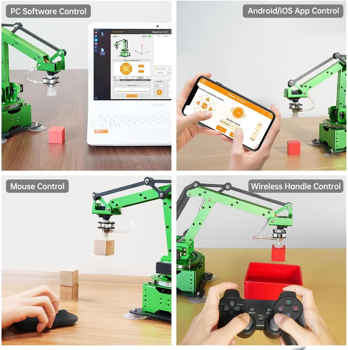 MaxArm Robot Arm with Secondary Development ESP32 Open Source Programming Robot Arm with Glowing Ultrasonic, Color, Touch, Sound, Light, Digital Tube Sensors Kits, Vision Module, PS2 Handle