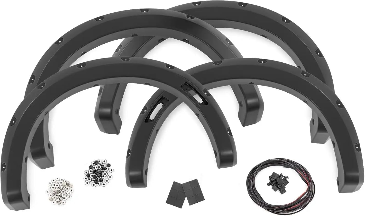 Rough Country Pocket Fender Flares for Ford Ranger 2WD/4WD (2024) - Bolt-on Rivet Style Wheel Flares, Flat Black, Set of 4