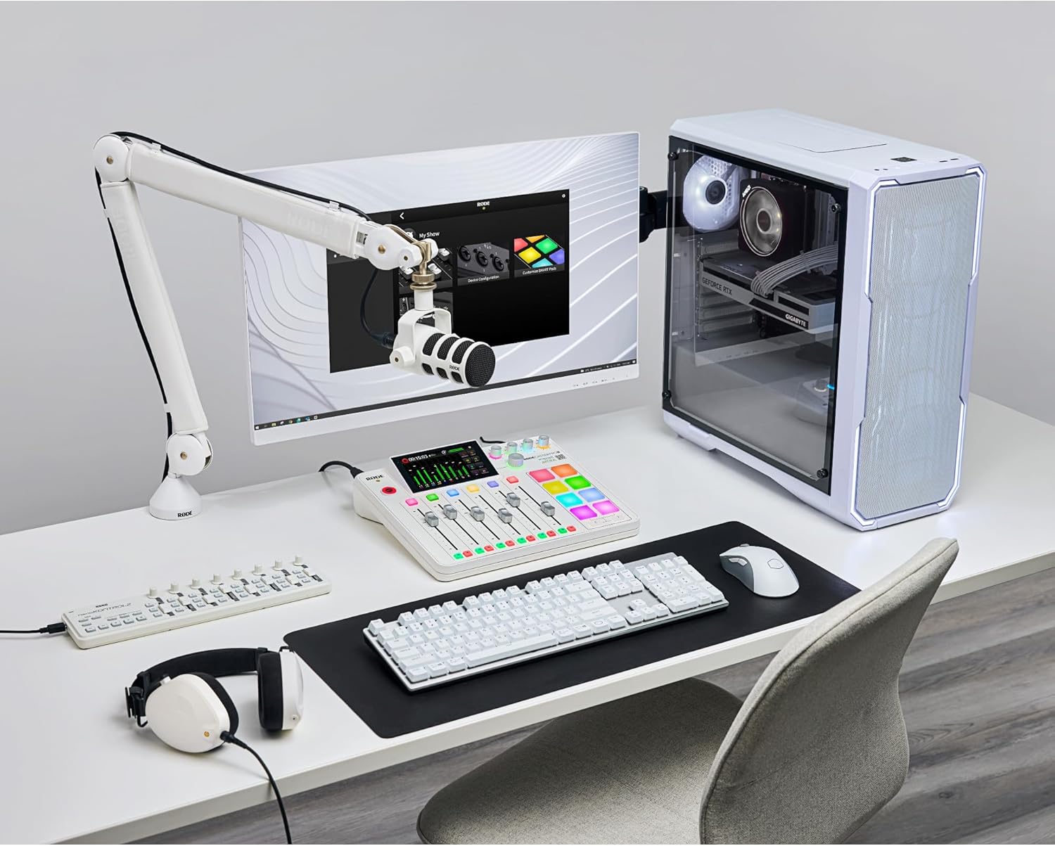 Rode RODECaster Pro II Podcast Production Console (White) with Rode RODECover Dust Cover and 32GB microSD Card