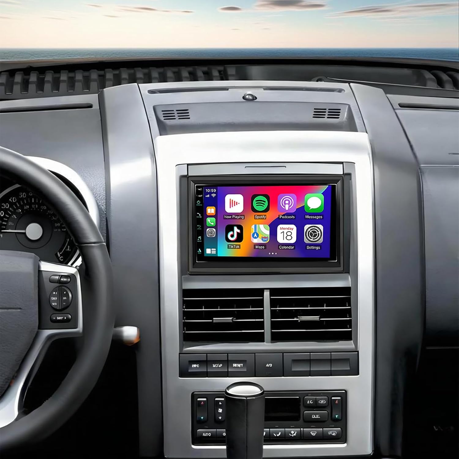 7Inch Double Din Car Stereo Radio for Mercury Mountaineer 2007 2008 2009 2010-4G+64G Car Audio Receiver with Carplay/Android Auto,Built-in GPS Bluetooth WiFi FM RDS DSP SWC + Backup Camera