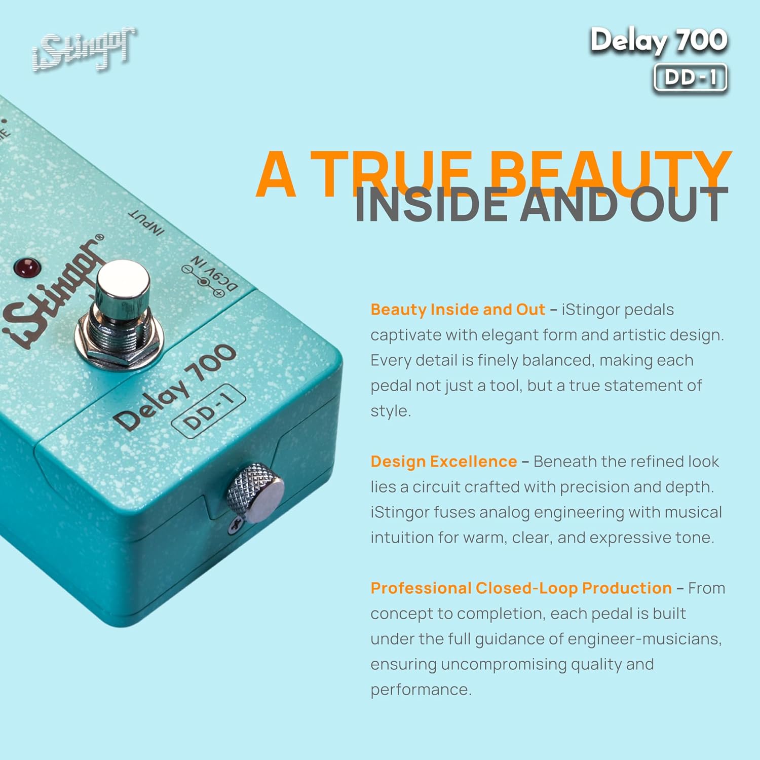 Analog-Style Delay Effects Pedal DD-1, Delay 700 Delay Pedal for Electric Guitar, Vintage BBD Emulation, 30-700ms Range, Stereo/Mono Output, Noiseless Switching, Tube-like Warmth